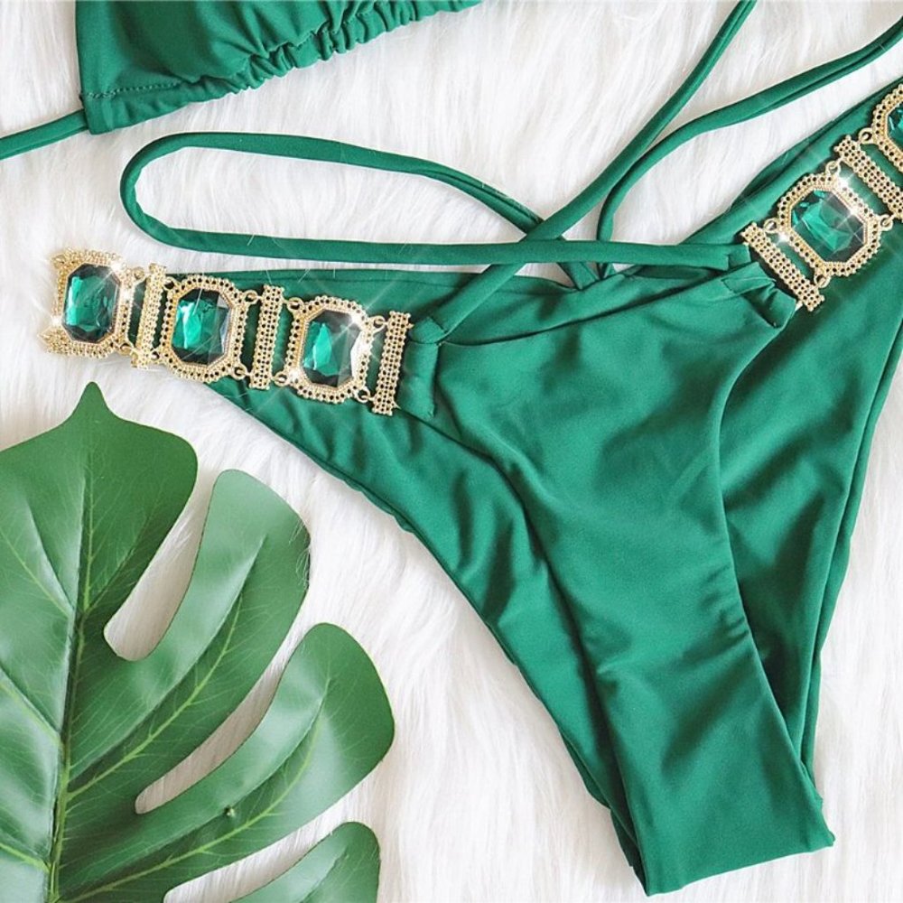 NEW Sparkling Bling Crystal Rhinestone Bikini Swimsuit Beachwear +FREE G… - Picture 7 of 15